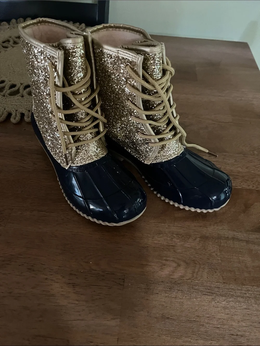 Sugar Women's Navy and Gold Glitter Duck Boots